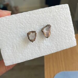 Raw Crystal Stud Earrings Gold Accent‎ Minimalist Unique Oyster Southern Charm